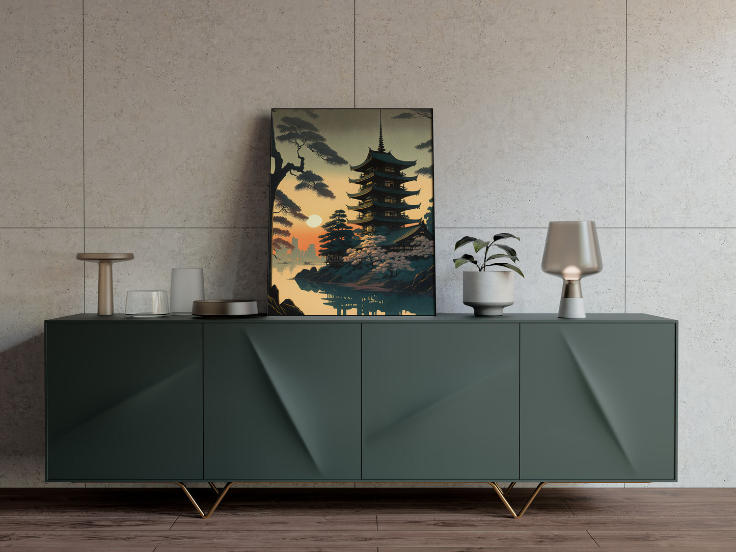 Japanese Temple Sunrise Poster, Japanese Art Style Decoration, Asian Nippon Wall Art, Beautiful Japanese Poster