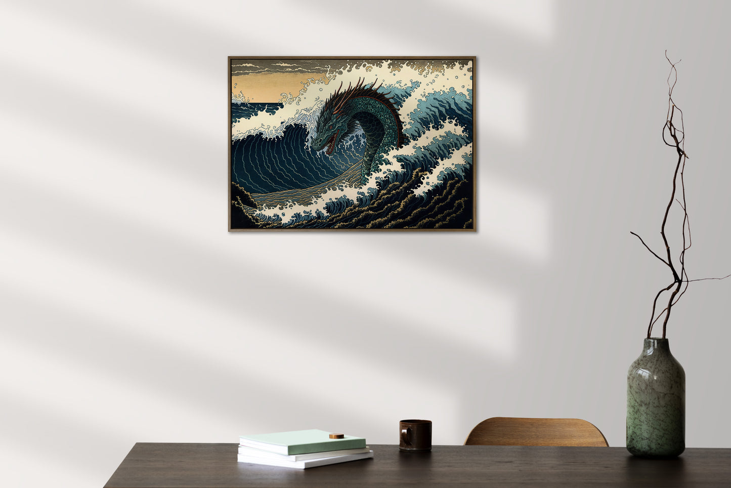 Japanese Dragon Wall Poster - Mythological Water Dragon Art, Nippon-Inspired Wall Decoration, Japanese Illustration Decor