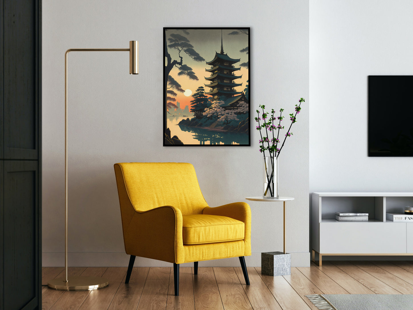 Japanese Temple Sunrise Poster, Japanese Art Style Decoration, Asian Nippon Wall Art, Beautiful Japanese Poster