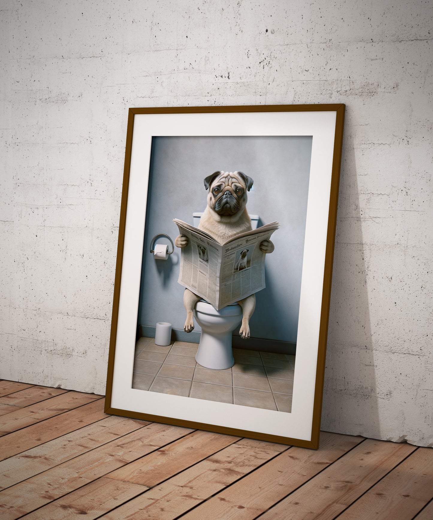 Poster Carlin lisant le journal, Décoration Humoristique WC, Cadre Salle de bain, Cadeau Fun