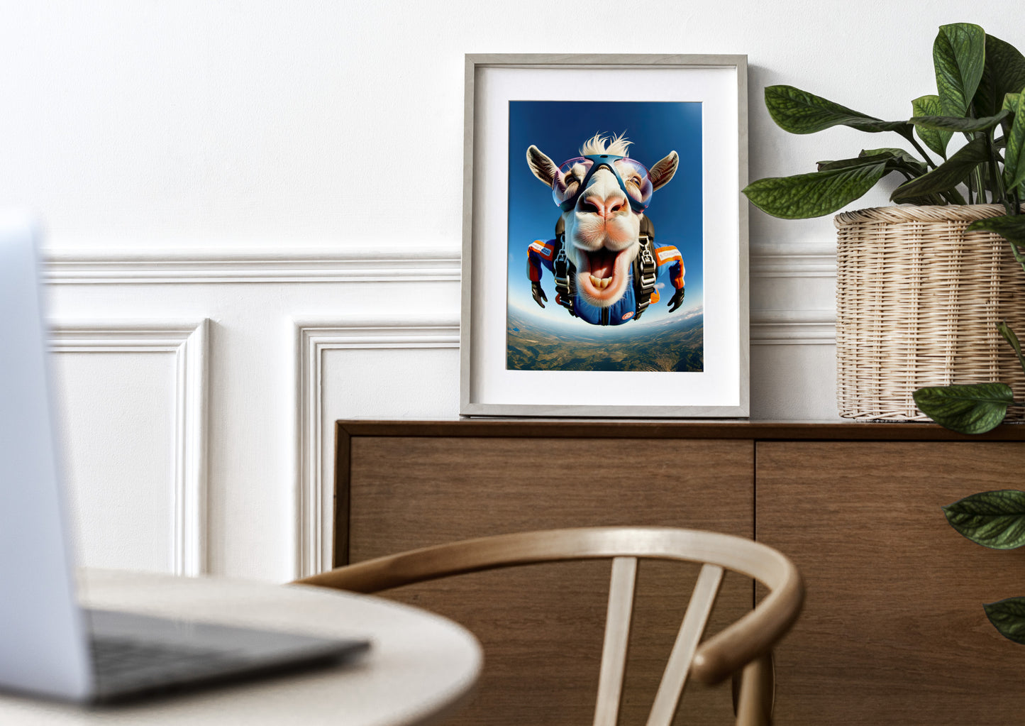 Affiche Murale Chèvre en Chute Libre Skydiving, Poster Animal Extrême, Décor Sport Aventure, Idée Cadeau Unique