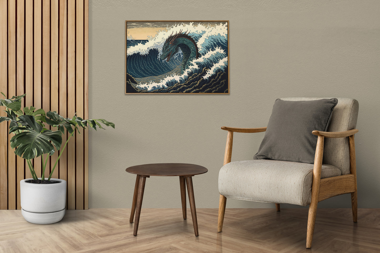 Japanese Dragon Wall Poster - Mythological Water Dragon Art, Nippon-Inspired Wall Decoration, Japanese Illustration Decor