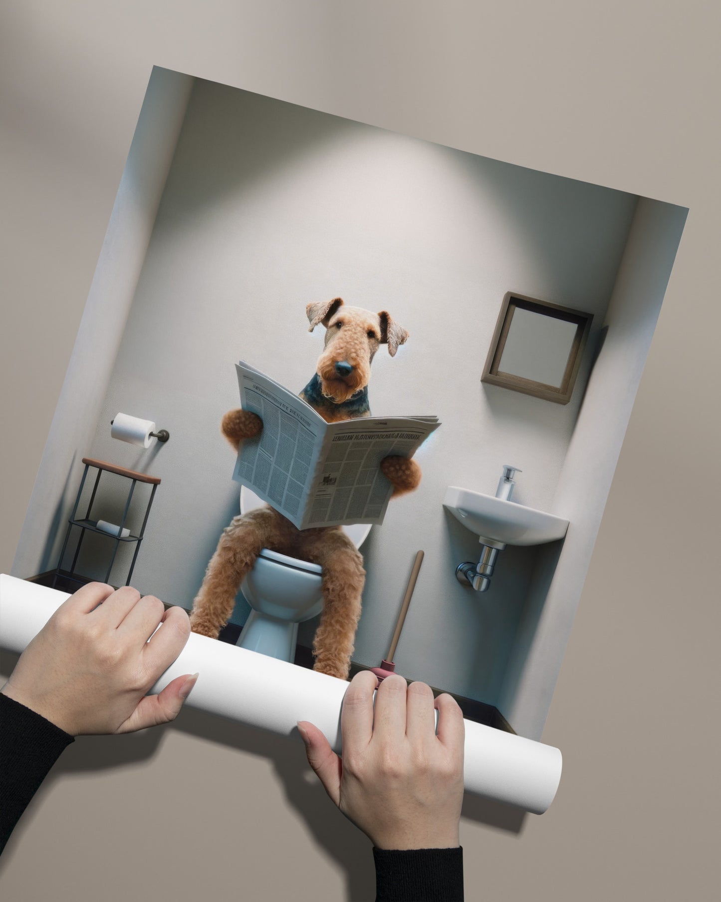 Poster Humour Toilette avec Airedale Terrier, Déco Salle de Bain, Art Mural WC, Cadre Déco et Poster Toilettes