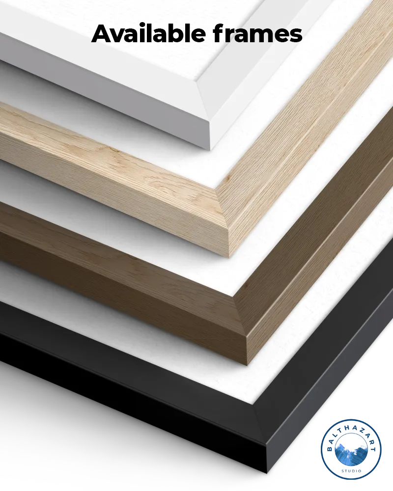 Available frames: white, natural wood, dark wood and black