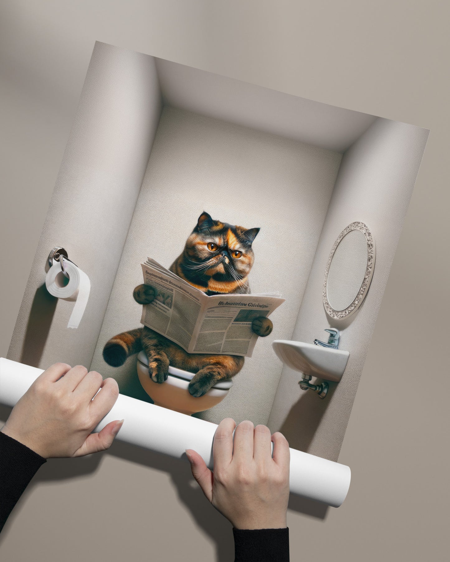 Tortoiseshell Exotic Shorthair Cat Bathroom Wall Art Poster - WC Decoration Cat Lover Gift Print