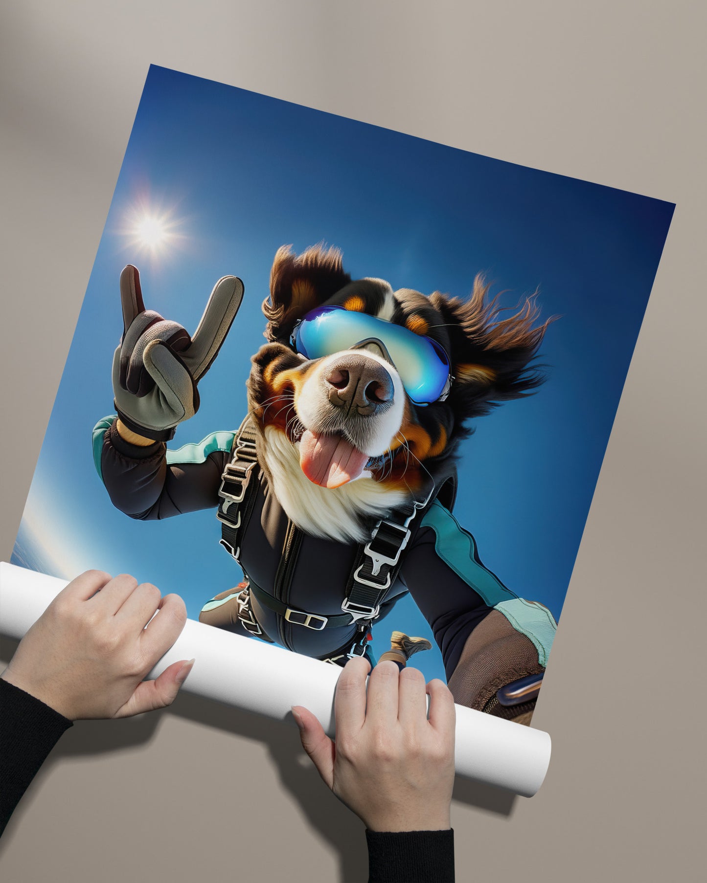 Epic Dog Lover's Gift: Skydiving Bernese Mountain Dog Poster - Extreme Sport Animal Wall Art Decor