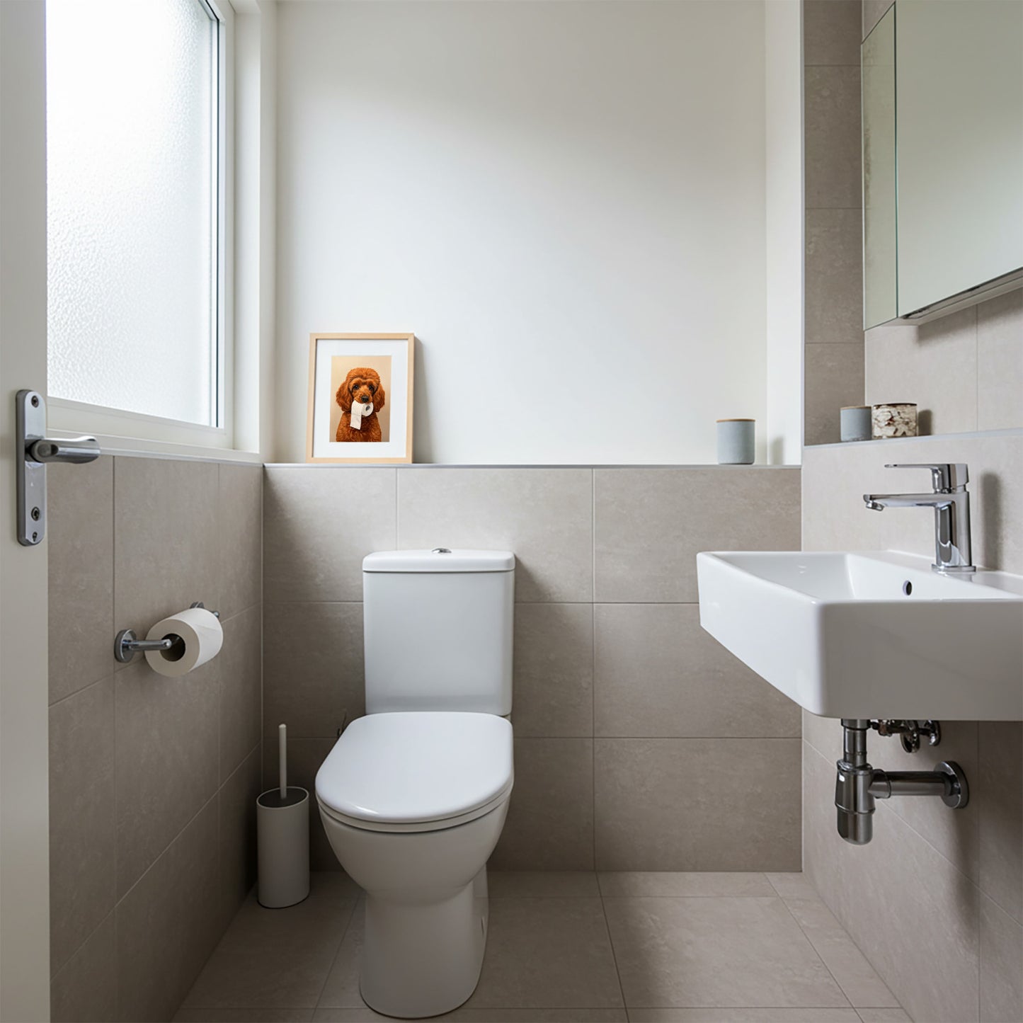 Poster chien caniche marrant pour toilettes – Affiche déco murale WC humoristique, idée cadeau original, encadrée ou non