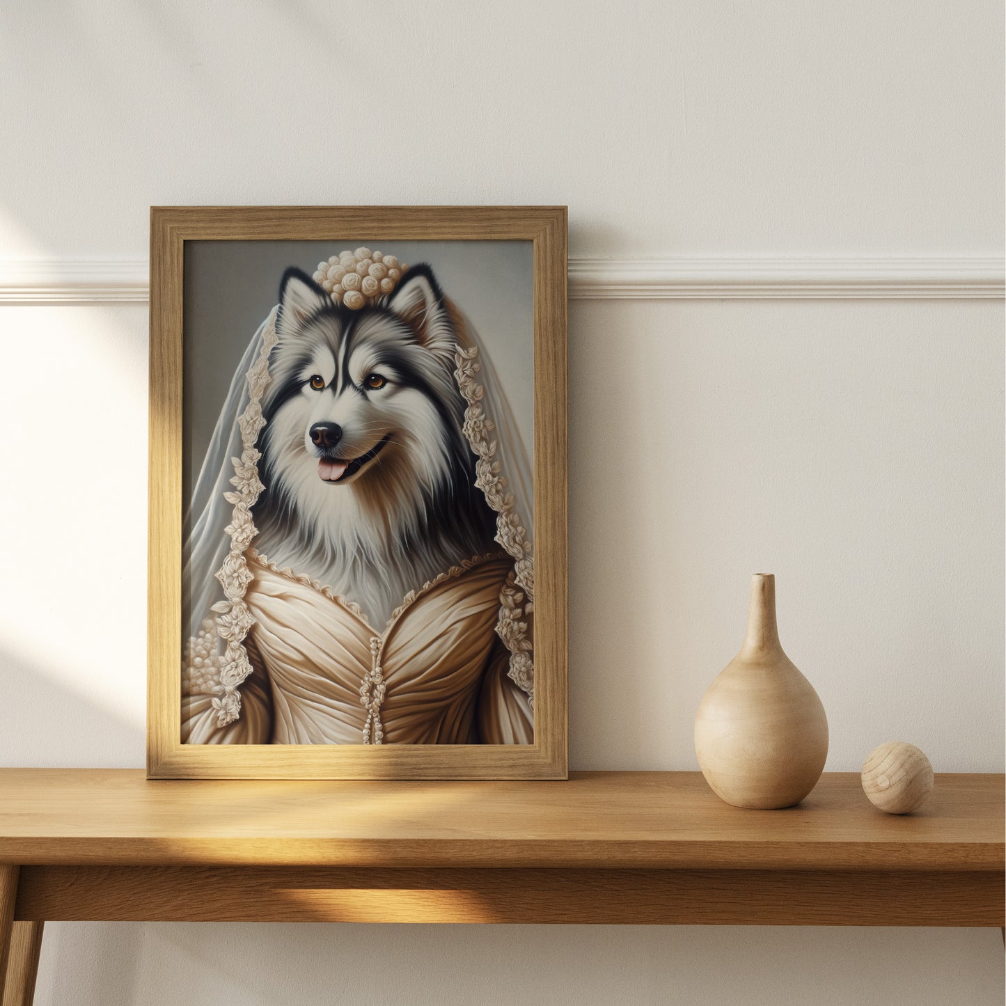 Affiche Husky Mariage en Robe de Mariée - Décoration Murale Animaux, Poster Humour, Cadre Design Mural