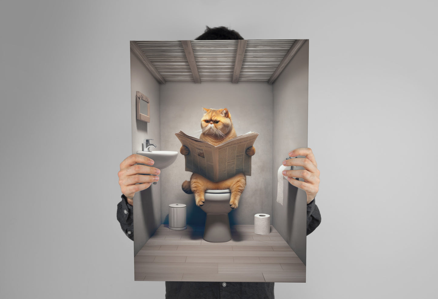 Affiche Murale Chat Exotic Shorthair lisant aux Toilettes - Déco Humour WC & Salle de Bain - Idee Cadeau