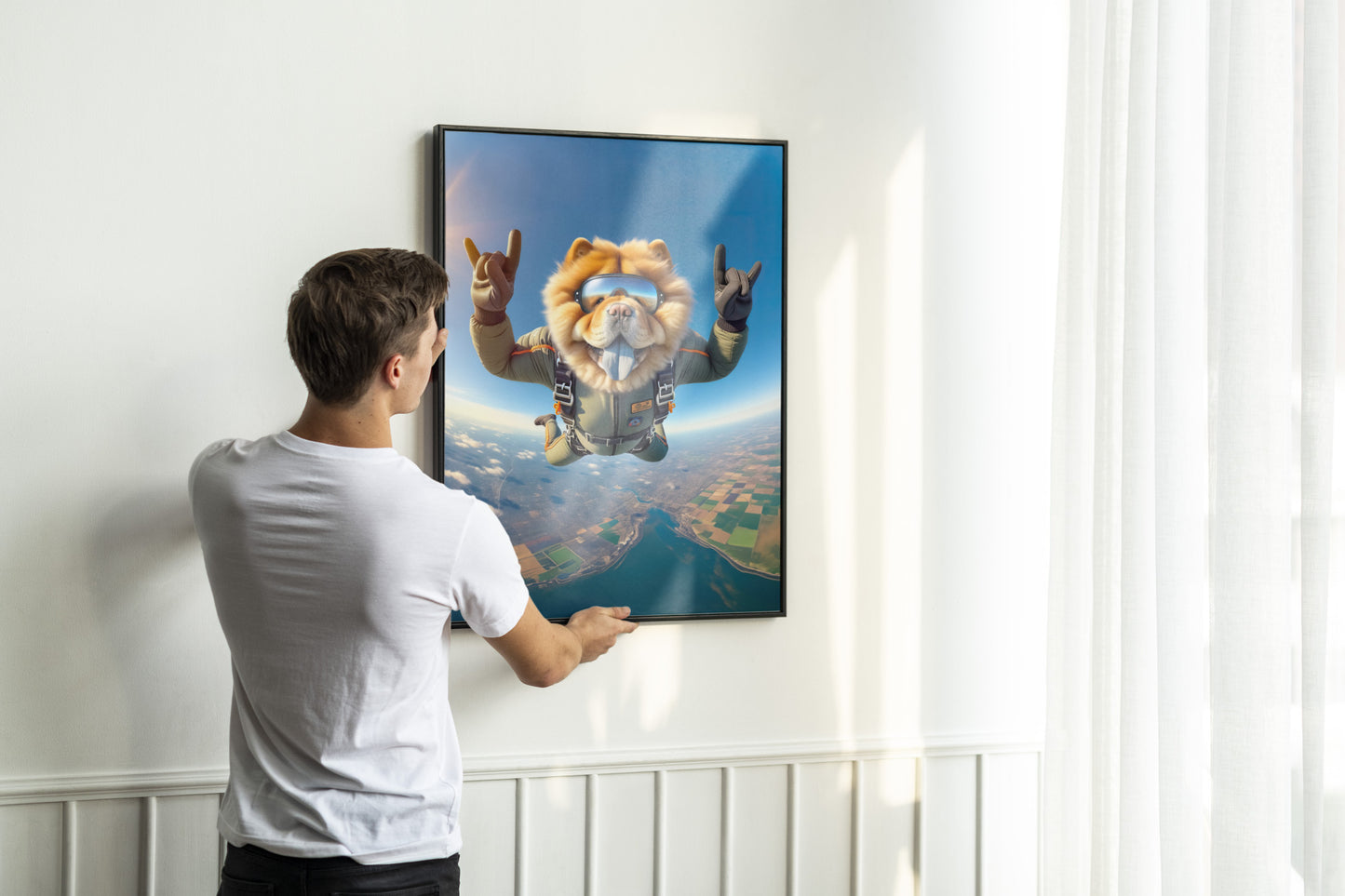 Epic Skydiving Chow Chow Poster - Unique Animal Wall Art Decor, Extreme Sport Dog Lover Gift