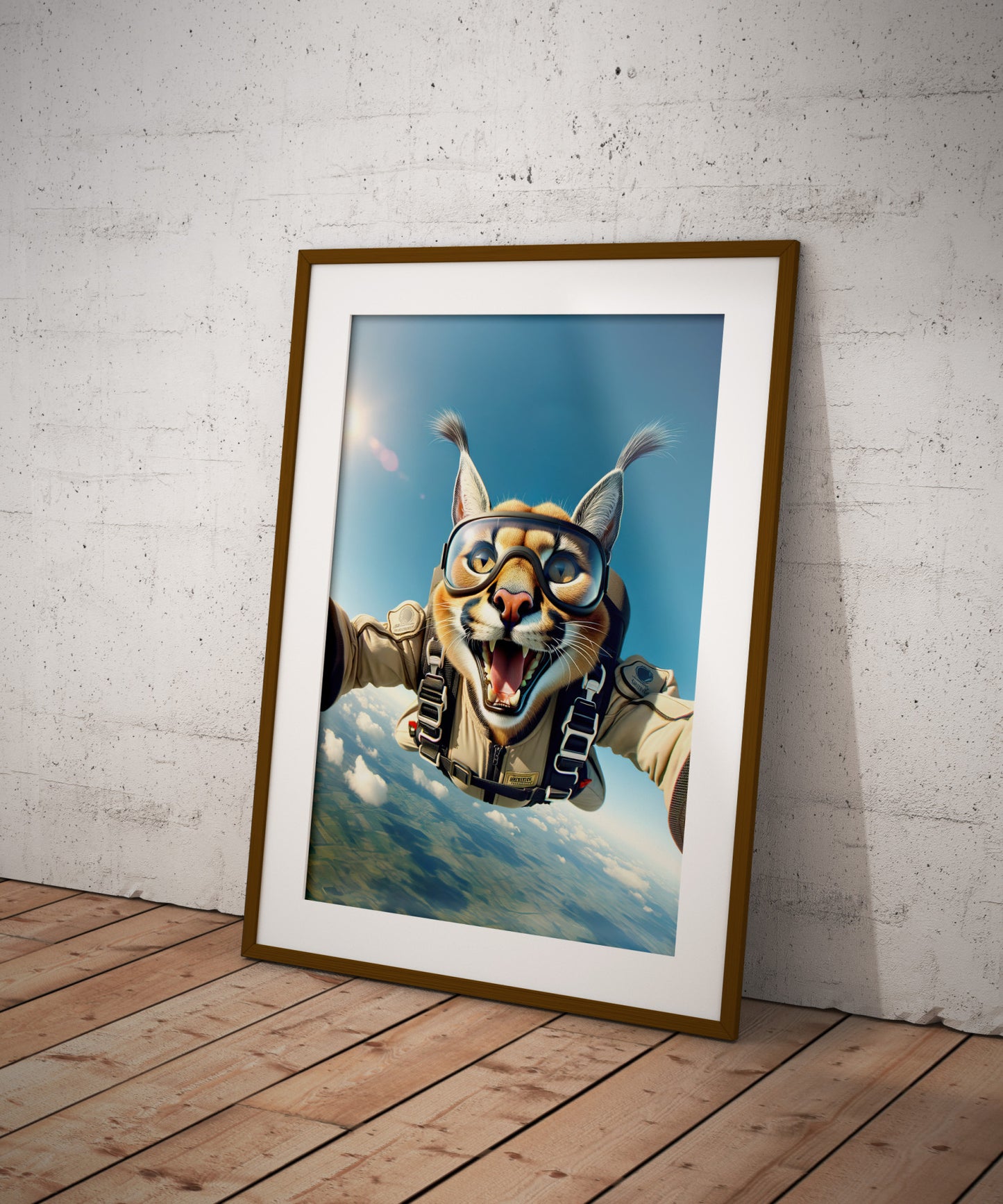 Skydiving Caracal Poster - Epic Animal Wall Art | Extreme Sport Decor | Unique Gift for Animal Lovers
