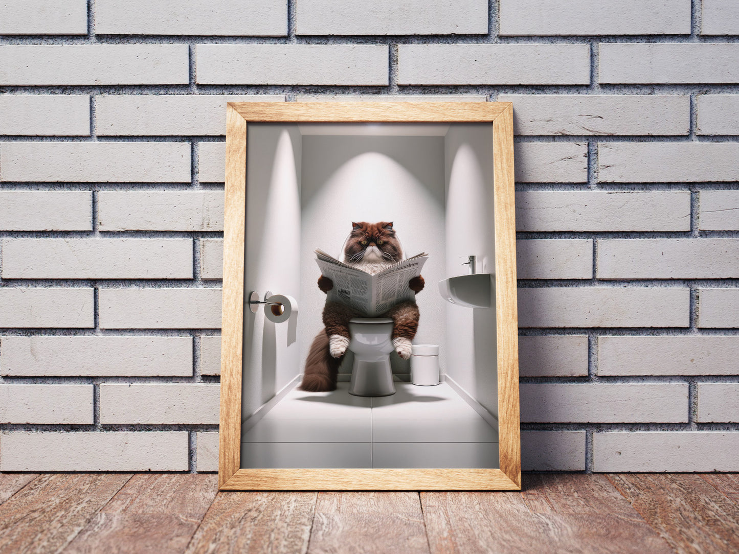 Affiche Murale Humour: Chat Persan Chocolat & Blanc lisant aux Toilettes – Déco WC & Salle de Bain, Cadeau Amusant