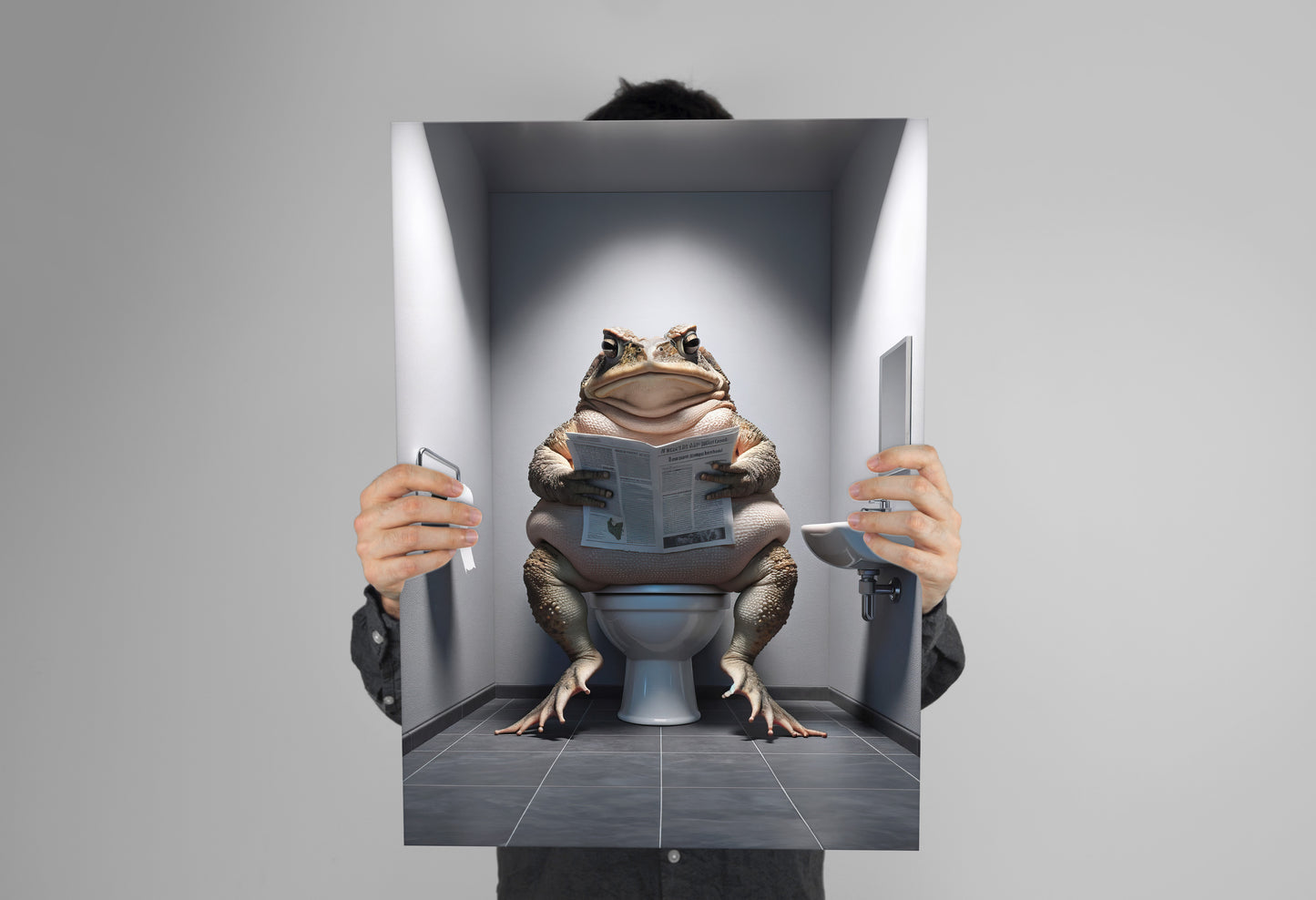 Poster d'un Crapaud lisant le journal, Décoration Humoristique WC, Affiche Toilettes, Cadre Déco Salle de Bain, Cadeau Amusant
