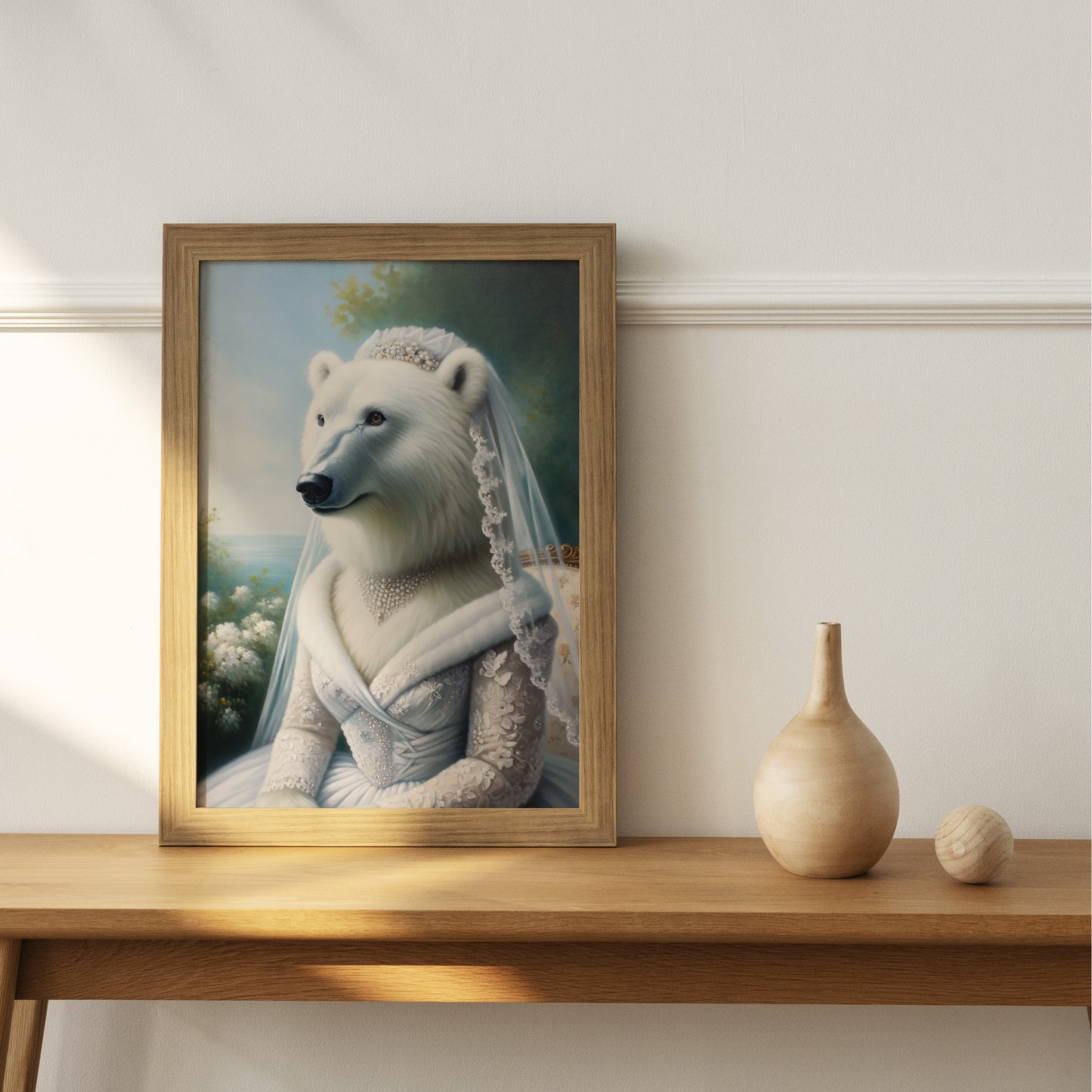 Poster Humouristique Polaire, Décoration Murale, Affiche Ourse Polaire en Robe de Mariée, Art Animal pour Mur