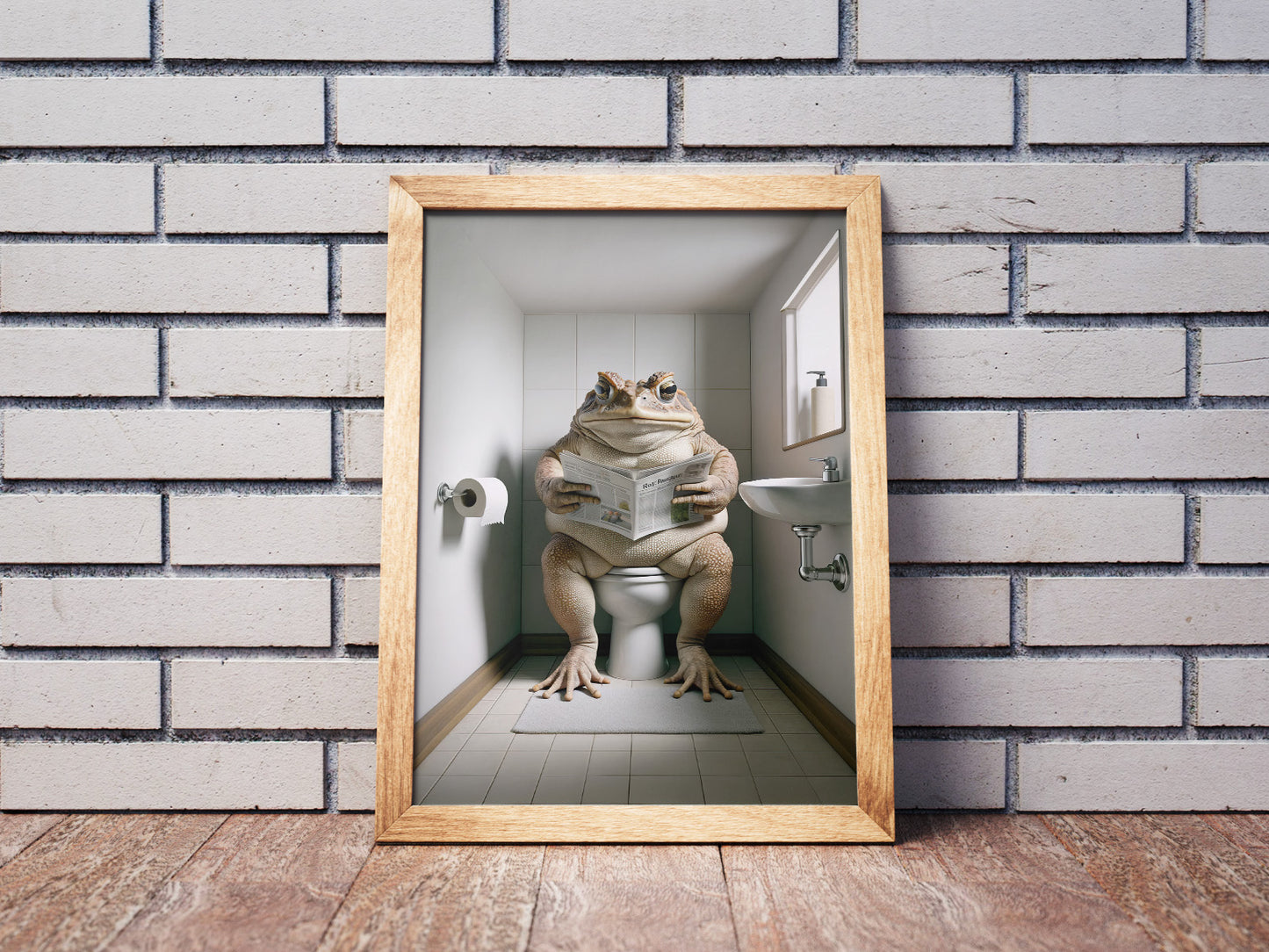 Poster Crapaud lisant le journal, Décoration Humoristique WC, Cadre Salle de bain, Art Mural, Cadeau Original Toilette