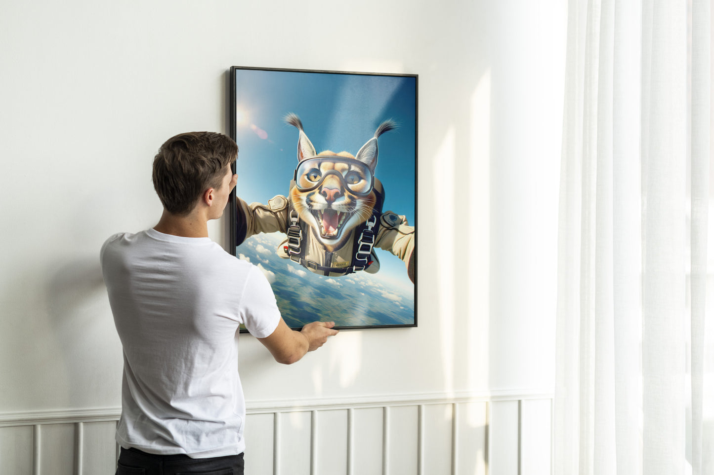 Skydiving Caracal Poster - Epic Animal Wall Art | Extreme Sport Decor | Unique Gift for Animal Lovers