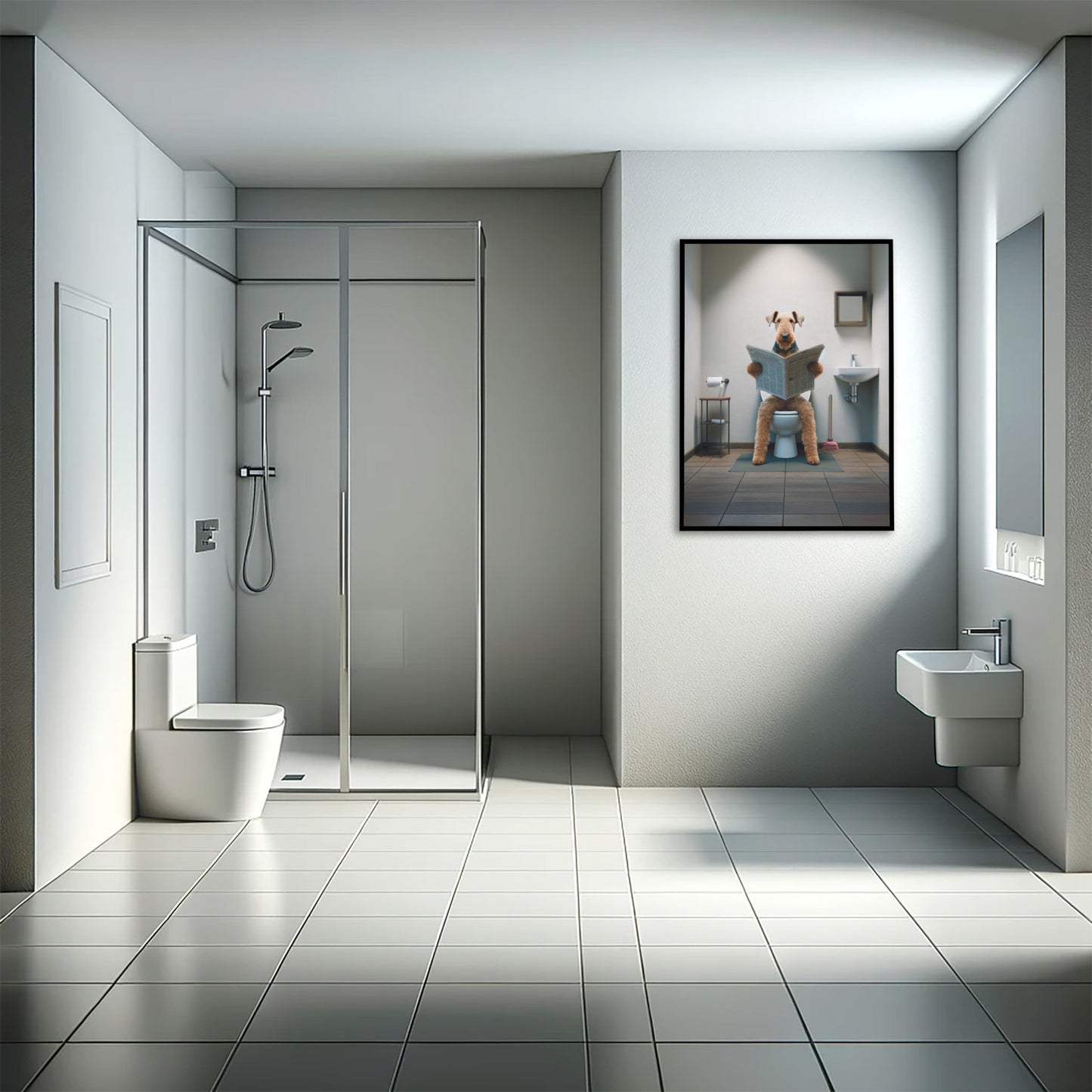 Poster Humour Toilette avec Airedale Terrier, Déco Salle de Bain, Art Mural WC, Cadre Déco et Poster Toilettes