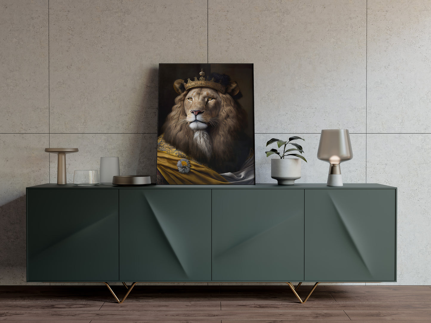 Poster Lion Noble Style Baroque - Décoration Murale Animaux, Affiche Féline Artwork, Design Élégant