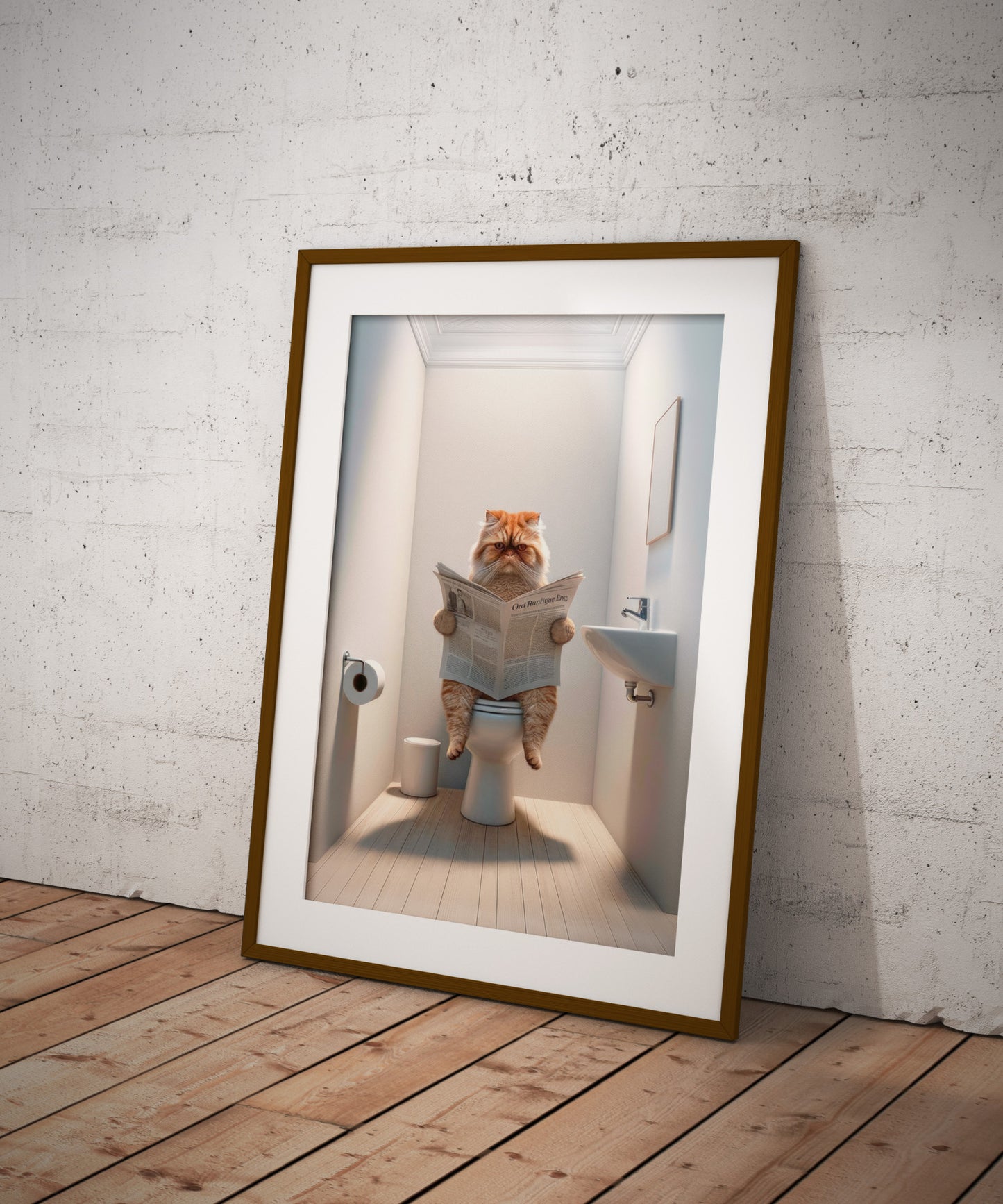 Affiche Murale Humour : Chat Persan Tigré Roux aux Toilettes, Déco WC & Salle de Bain, Idée Cadeau Chat Amusant