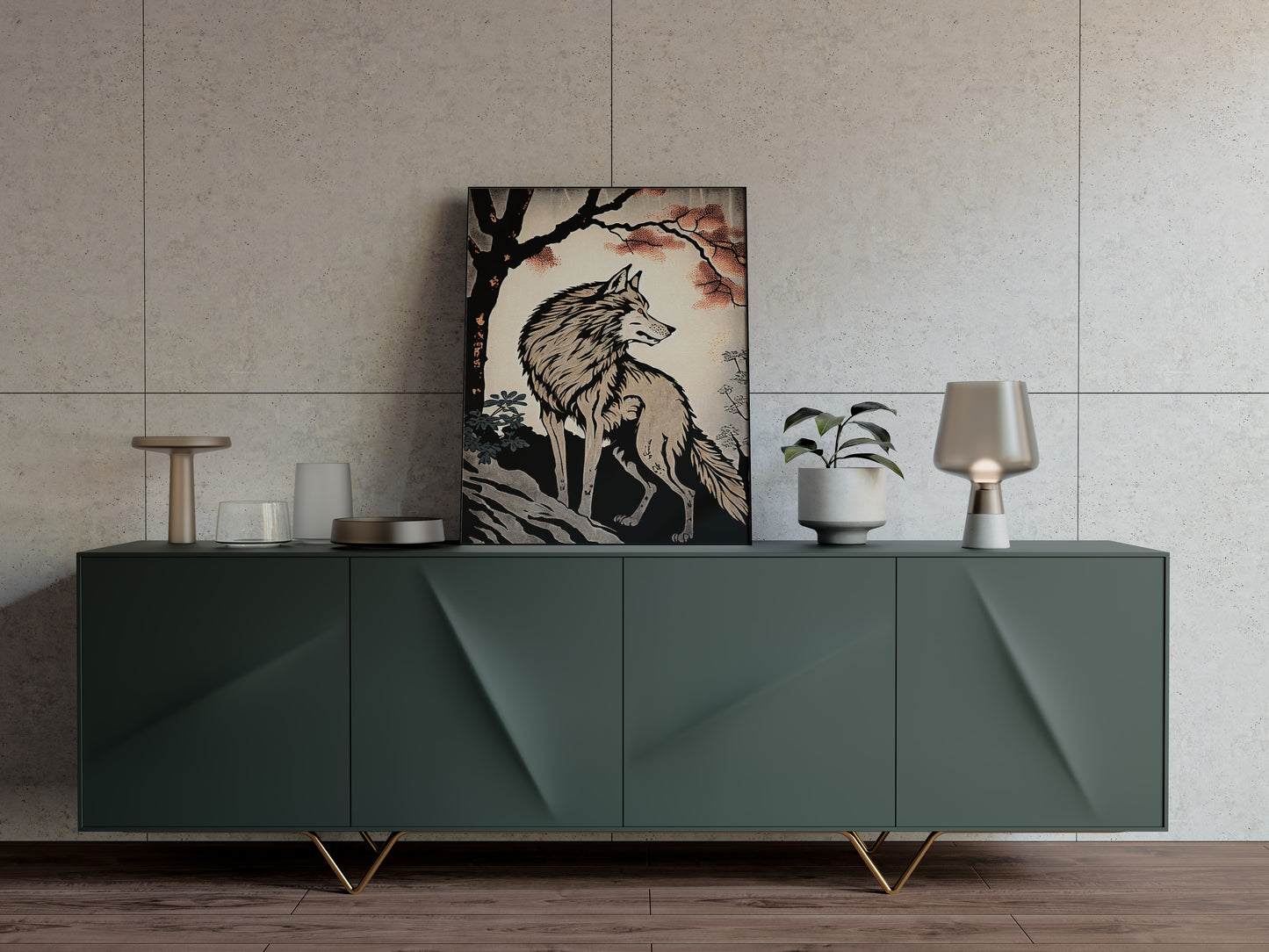Japanese Wolf in Forest Poster - Ukiyo-e Style Wall Art, Japanese Illustration Print for Home Decor