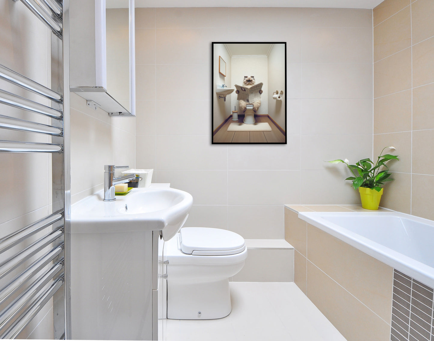 Affiche Murale Chat Persan Seal Point Lisant, Humour Décoration WC & Salle de Bain, Poster Cadeau Amusant Chat