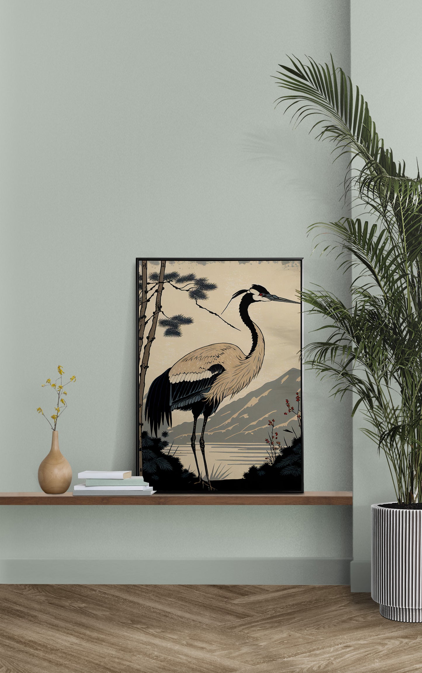 Japanese Crane Poster - Elegant Bird Wall Art, Japanese Style Illustration, Frameable Wall Decor