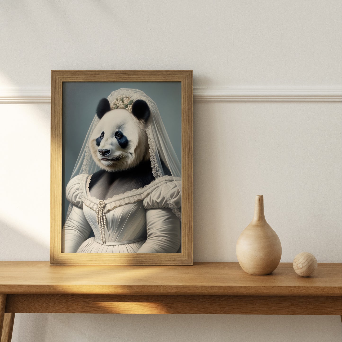Poster Panda en Robe de Mariée - Décoration Murale Animaux, Affiche Panda Mariage, Cadre Humoristique