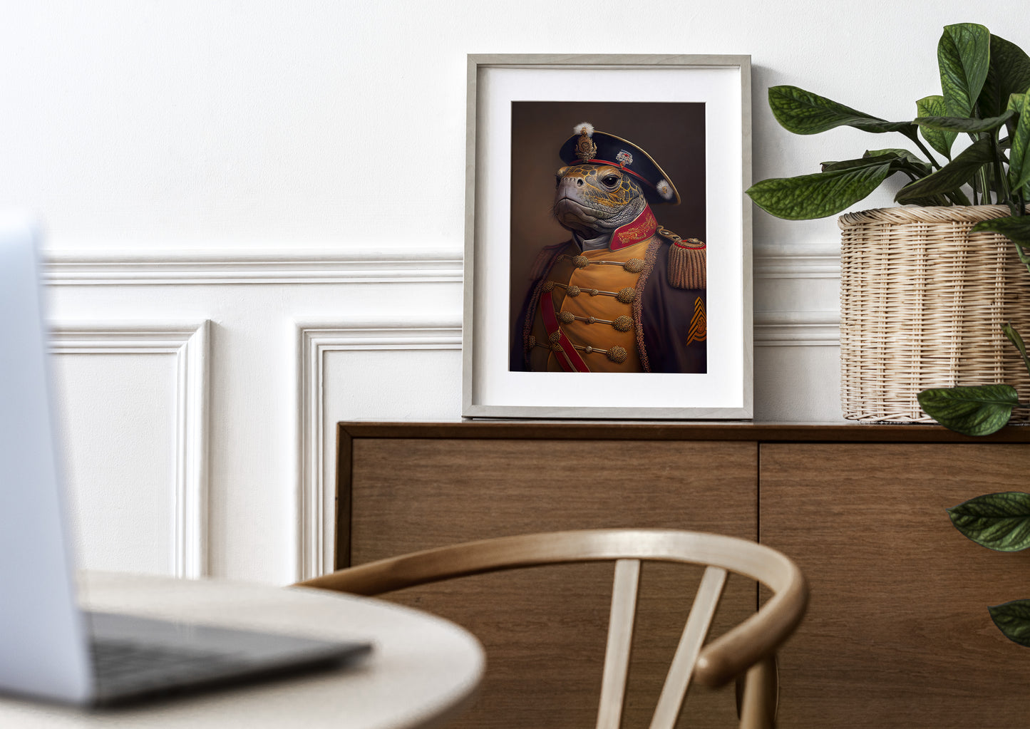 Poster Tortue en Uniforme Militaire - Impression Murale Héroïque, Peinture Ancienne Décorative