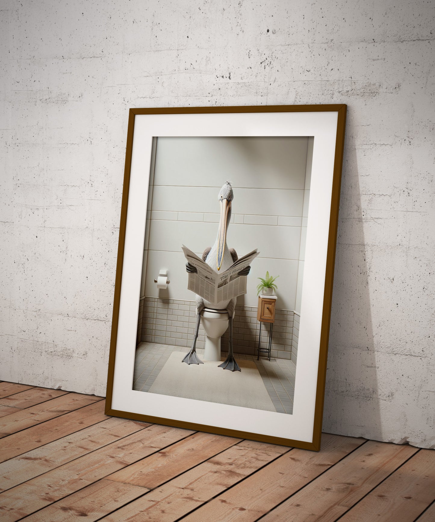Poster Humoristique Pelican aux Toilettes, Décoration WC Amusante, Cadre Salle de Bain, Idée Cadeau Originale