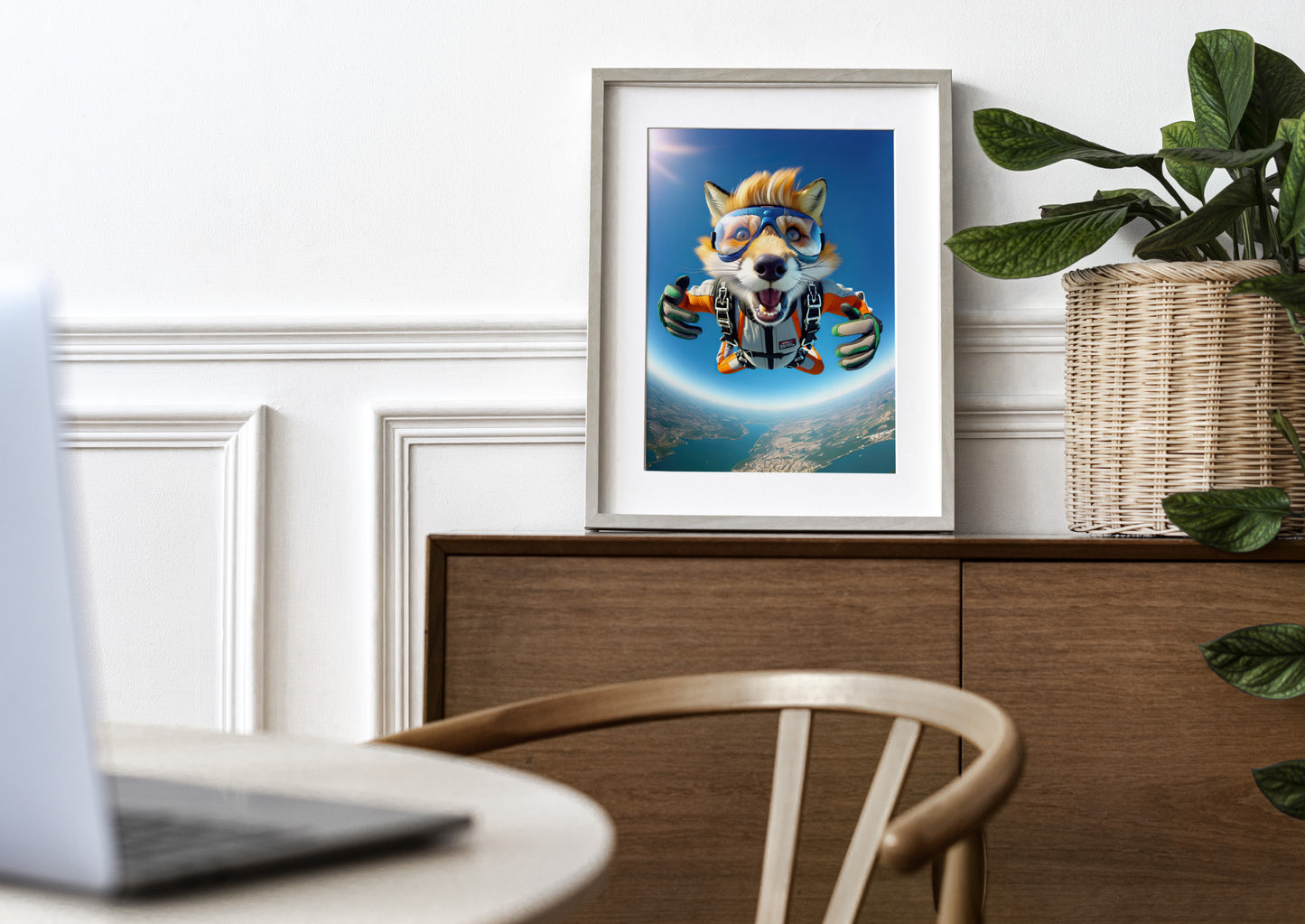 Affiche murale Renard en chute libre | Poster Animal Skydiving | Décor Sport Extrême | Idée cadeau unique