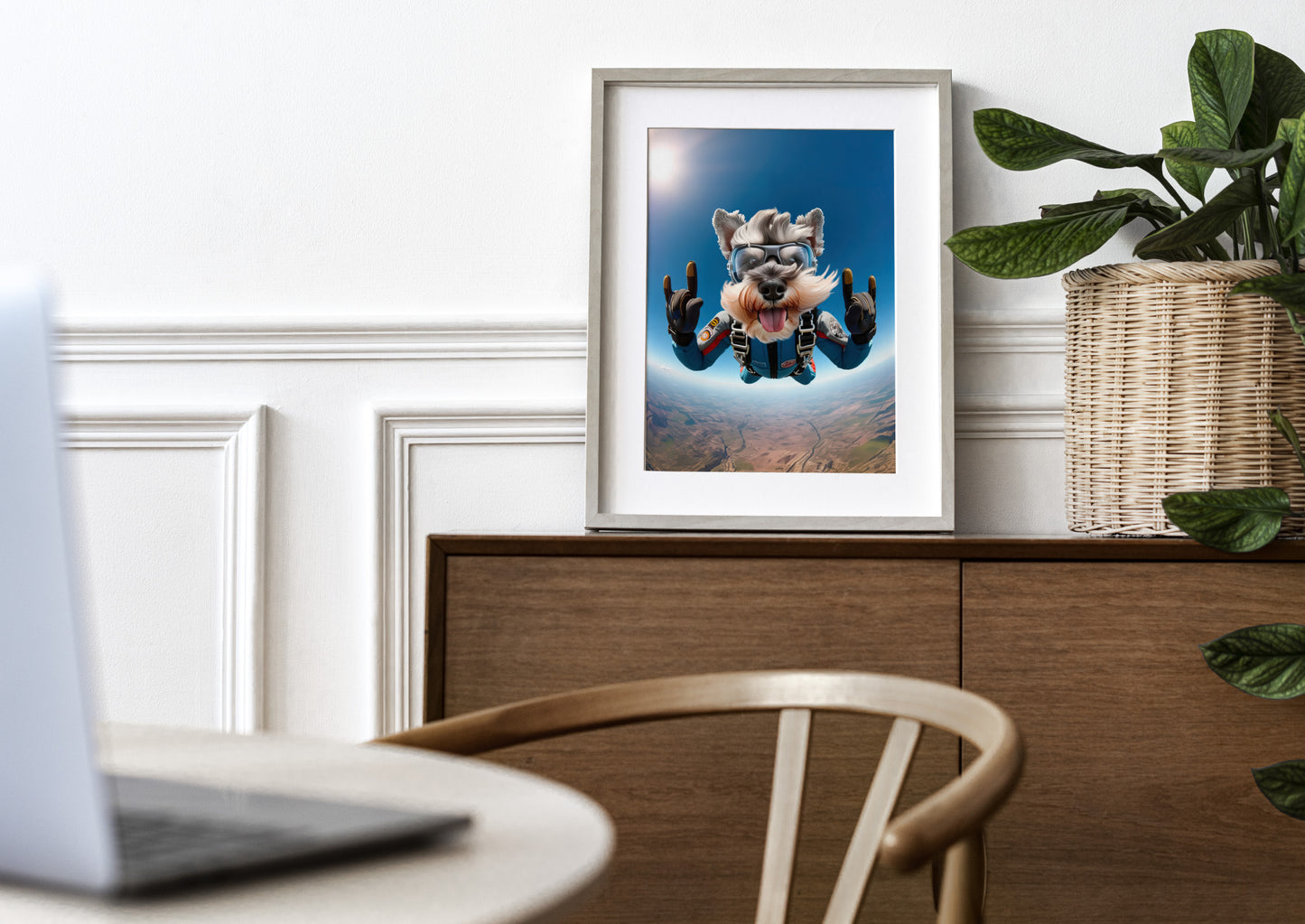 Affiche murale Schnauzer en chute libre - Poster Chien Skydiving, Décor sportif extrême, Idée cadeau unique