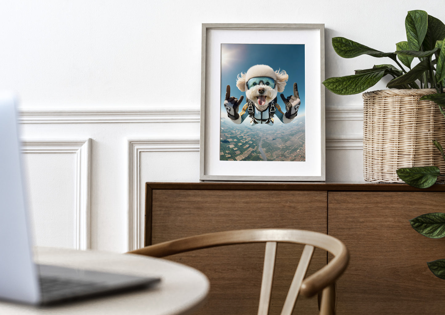 Epic Skydiving Bichon Frise Poster - Unique Animal Wall Art for Dog Lovers & Extreme Sports Decor