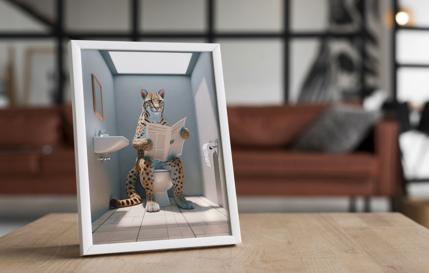 Ocelot Toilet Reading Poster – Funny Bathroom Decor Wall Art, Unique Gag Gift for WC