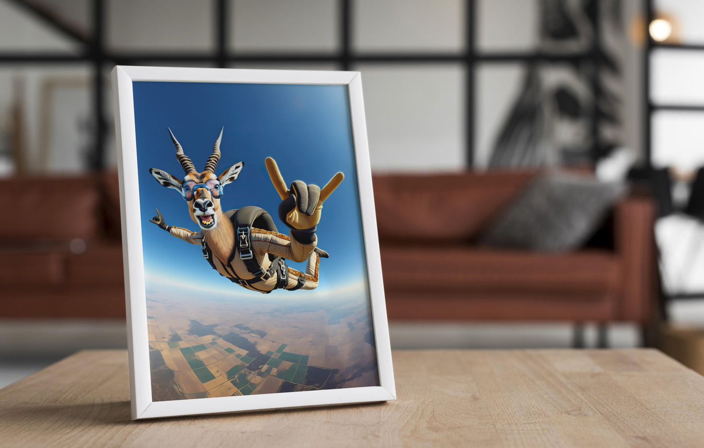 Epic Skydiving Antelope Poster - Extreme Sport Animal Print Wall Art - Fun Decor for Animal Lovers