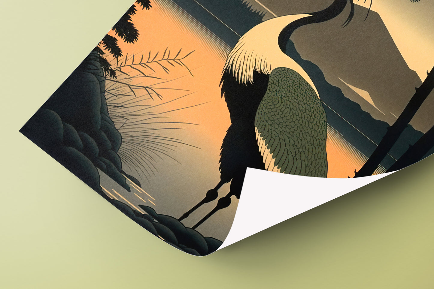 Japanese Crane at Sunrise Poster - Asian Art, Wall Decoration, Japanese Style Print, Elegant Home Decor
