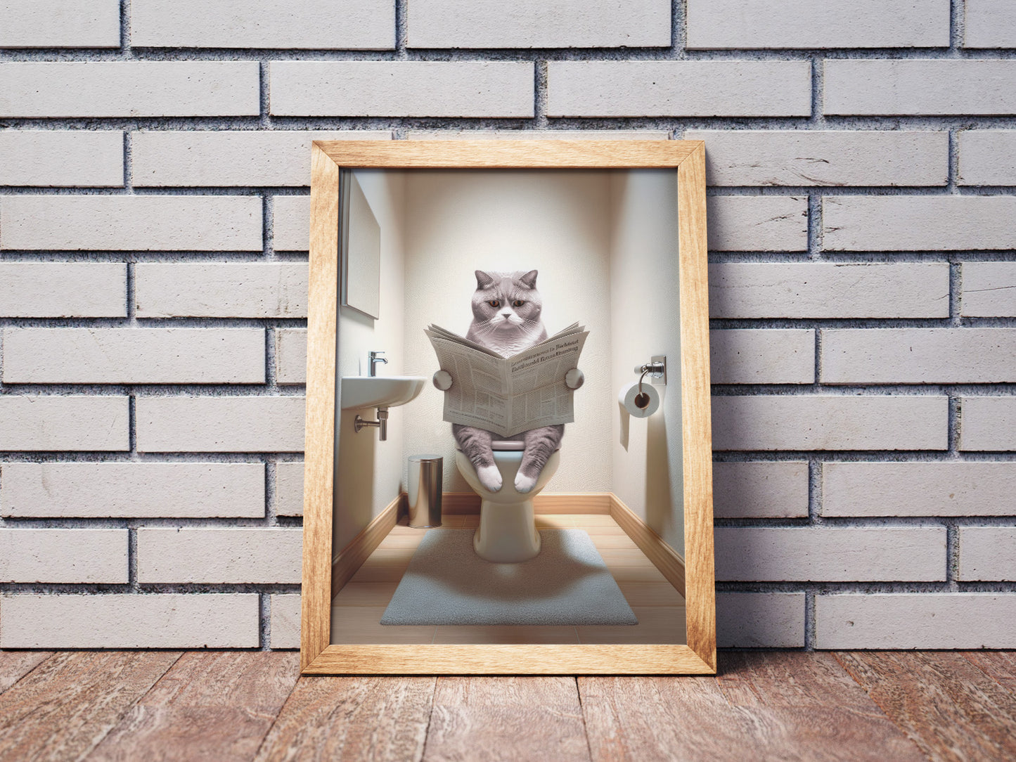 Affiche murale Chat British Shorthair Lilas-Blanc sur toilettes, Déco WC Humour, Poster Salle de Bain Cadeau