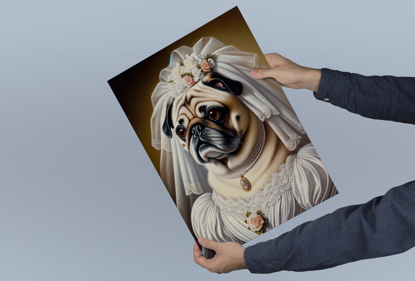 Funny Pug in Wedding Dress Poster - Unique Animal Bride Wall Art Decor for Dog Lovers - Perfect Gift