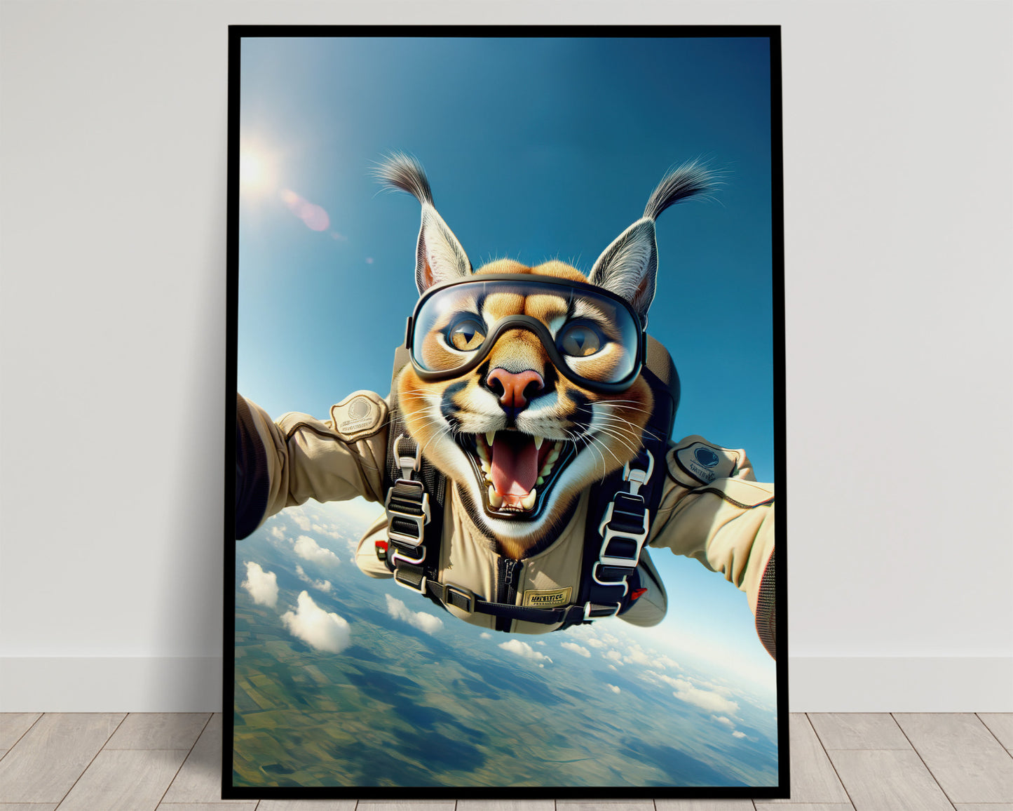 Skydiving Caracal Poster - Epic Animal Wall Art | Extreme Sport Decor | Unique Gift for Animal Lovers