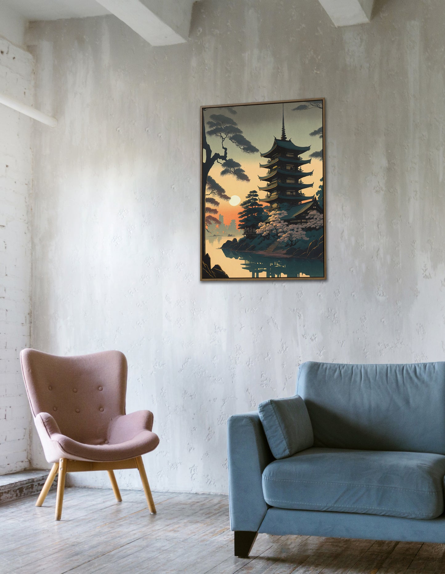 Japanese Temple Sunrise Poster, Japanese Art Style Decoration, Asian Nippon Wall Art, Beautiful Japanese Poster