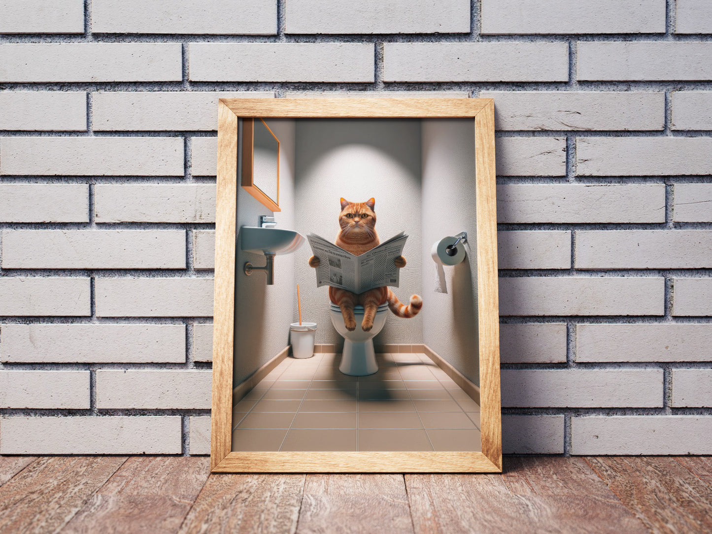 Affiche Murale Chat Roux British Shorthair sur Toilettes - Déco Humour WC & Salle de Bain, Idée Cadeau Fun