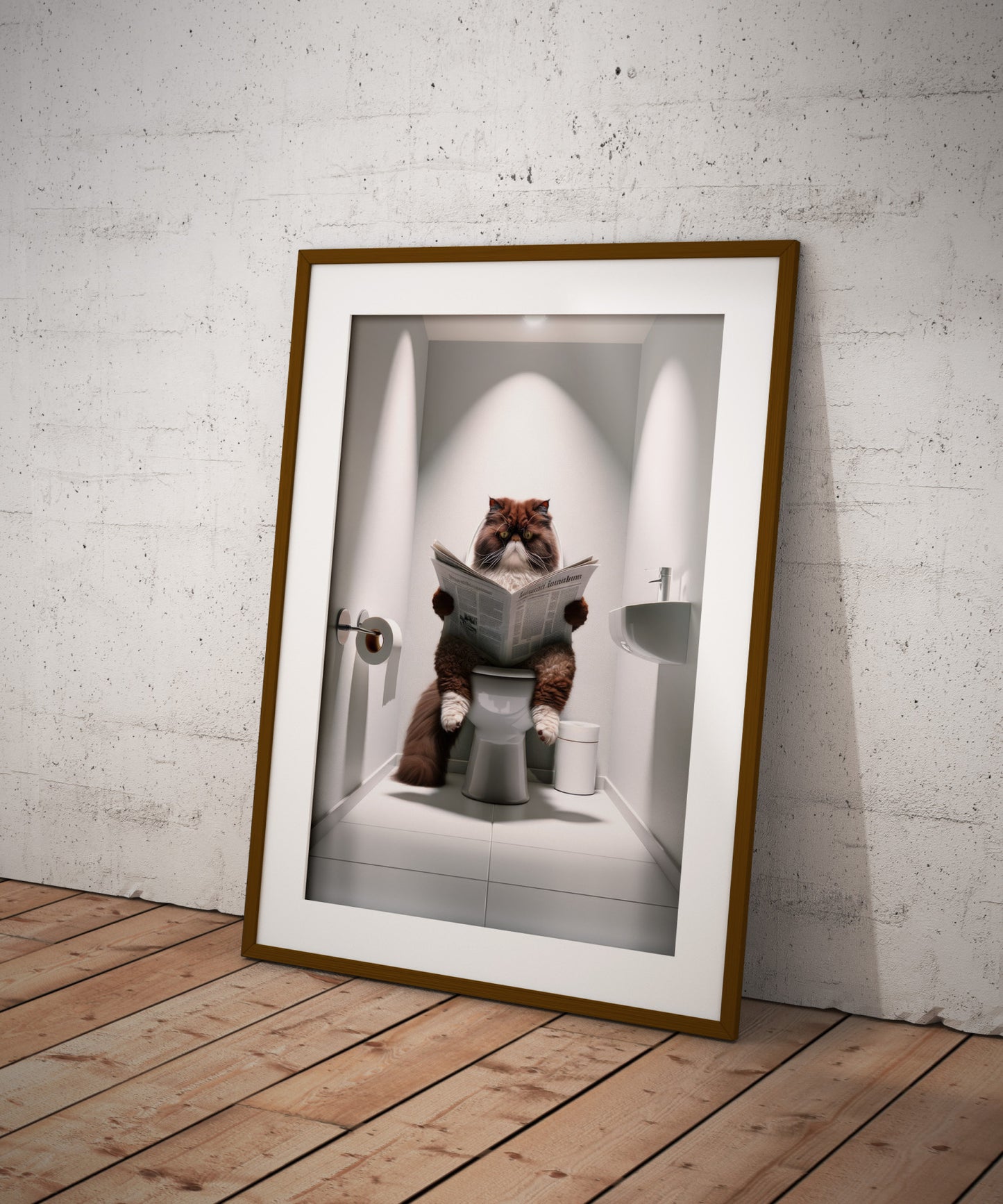Affiche Murale Humour: Chat Persan Chocolat & Blanc lisant aux Toilettes – Déco WC & Salle de Bain, Cadeau Amusant