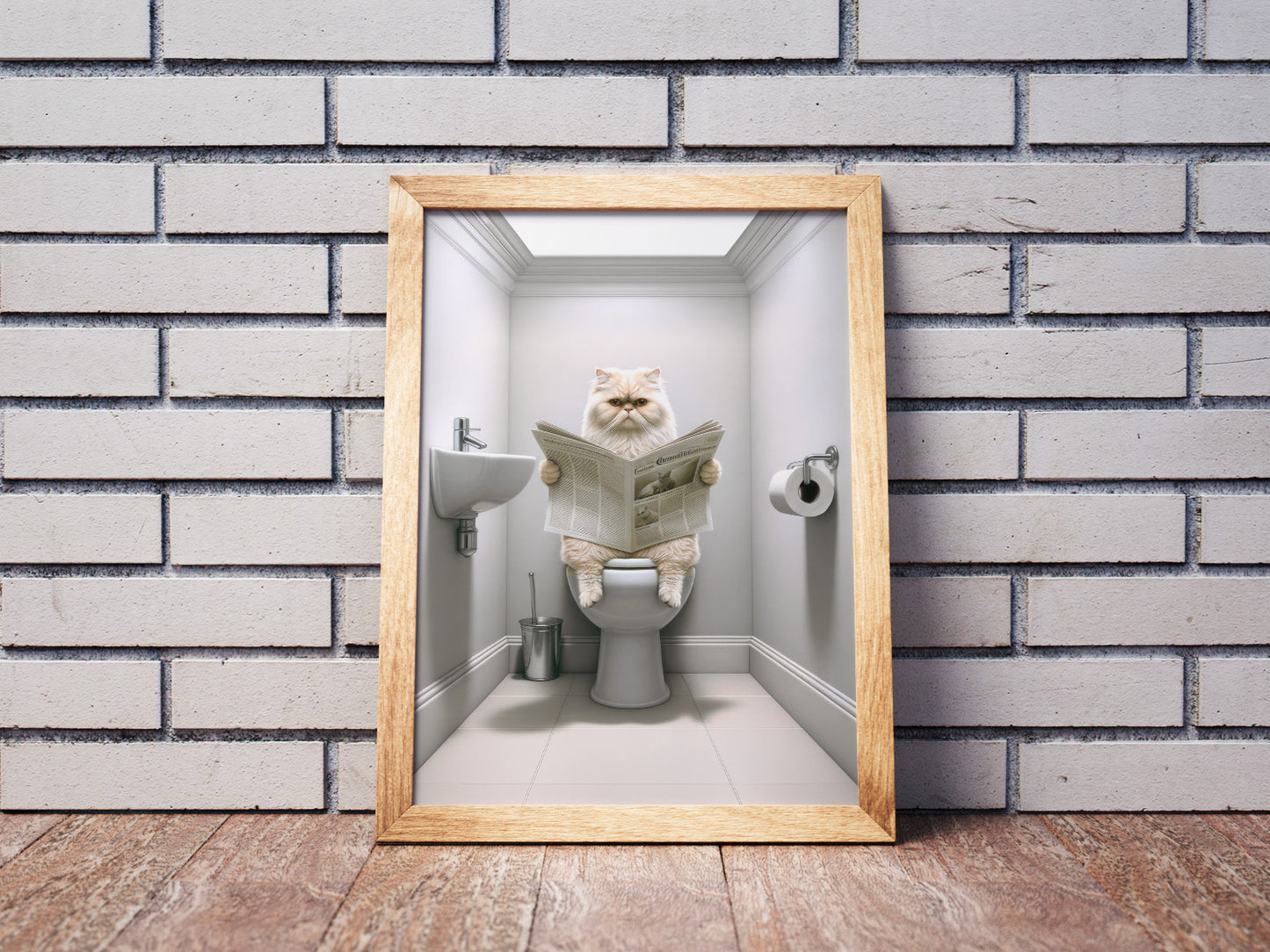 Affiche murale humour Chat Persan crème aux toilettes, Décoration WC et Salle de bain, Cadeau fun pour amoureux des chats