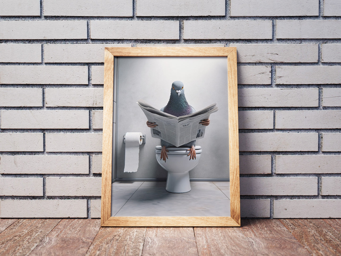 Poster Humoristique de Pigeon Lisant, Décoration WC, Tableau Salle de Bain, Cadeau Drôle, Art Mural pour Toilettes
