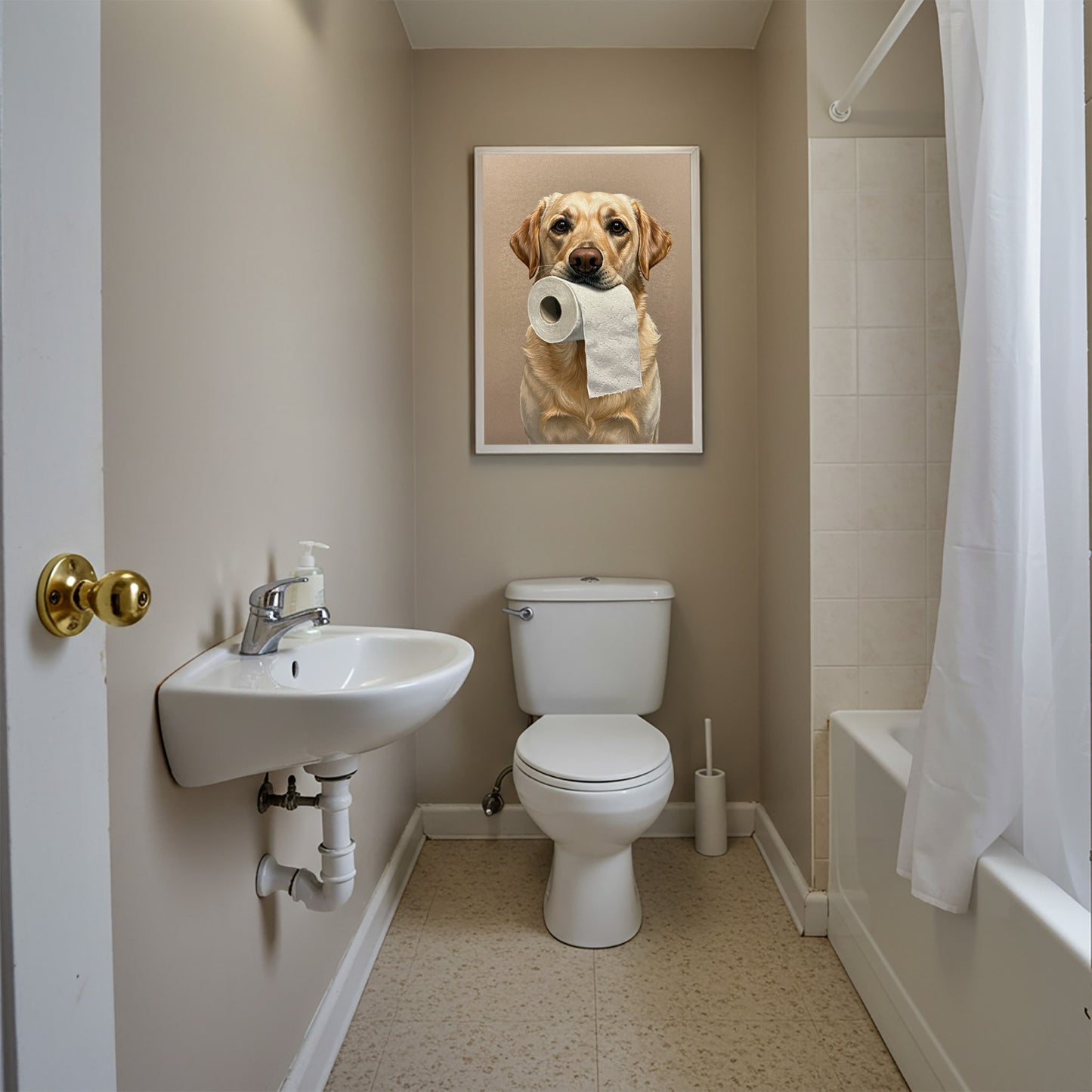 Poster Chien Labrador Sable Humour pour WC – Affiche Murale Décorative, Idée Cadeau Toilette, Encadrée ou Non, Art Mural Canin