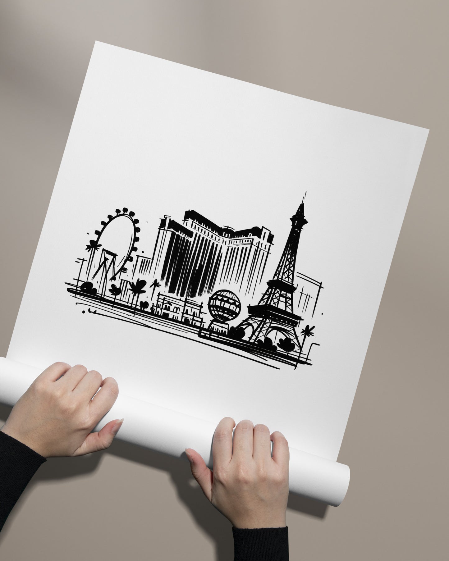 Poster des monuments de Las Vegas déroulé à la main, sans cadre