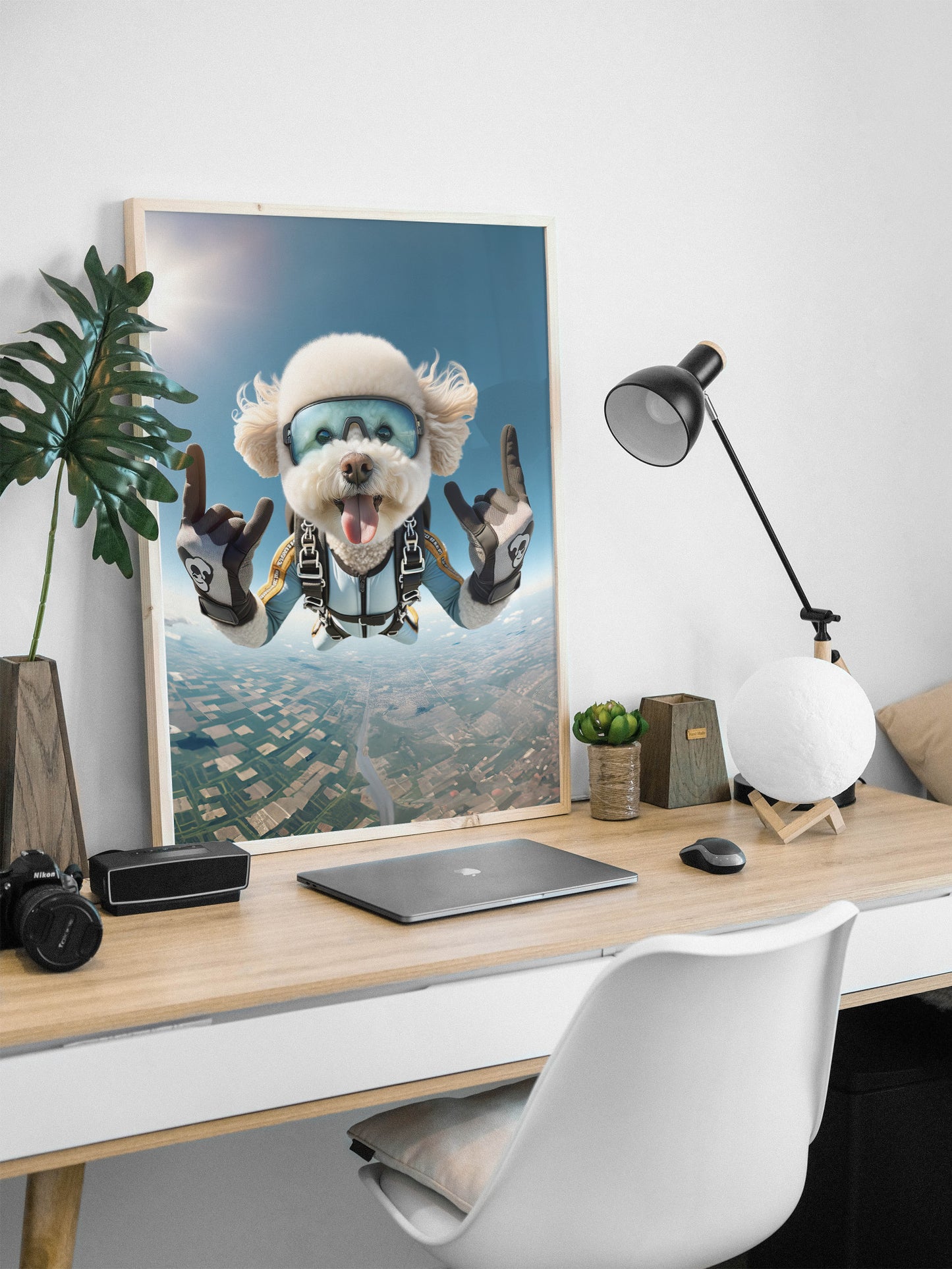 Epic Skydiving Bichon Frise Poster - Unique Animal Wall Art for Dog Lovers & Extreme Sports Decor