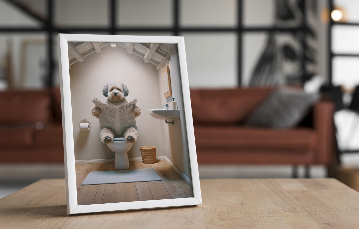 Poster Humour: Bichon Havanais lisant aux Toilettes - Décoration Salle de Bain, Cadeau Amusant