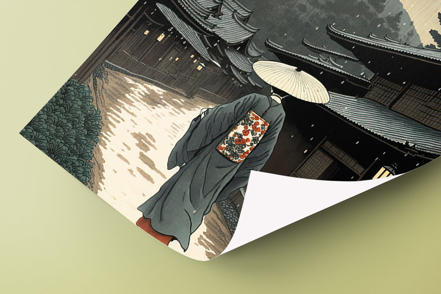 Poster Murale Village Japonais sous la Pluie, Illustration Japonaise, Décoration Murale à Encadrer, Art Nippon Orage