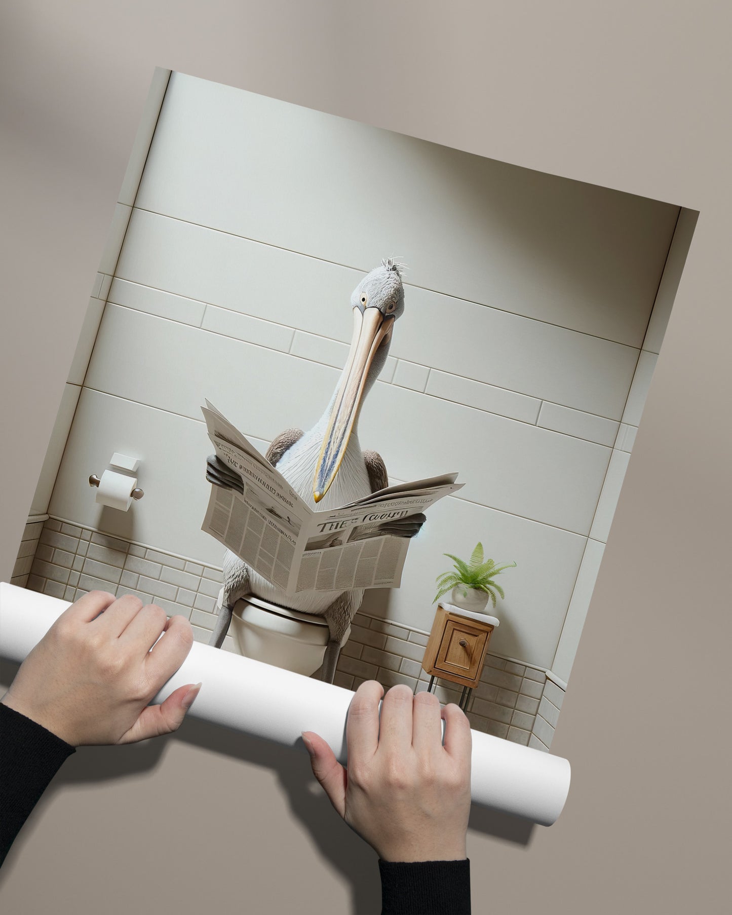 Poster Humoristique Pelican aux Toilettes, Décoration WC Amusante, Cadre Salle de Bain, Idée Cadeau Originale