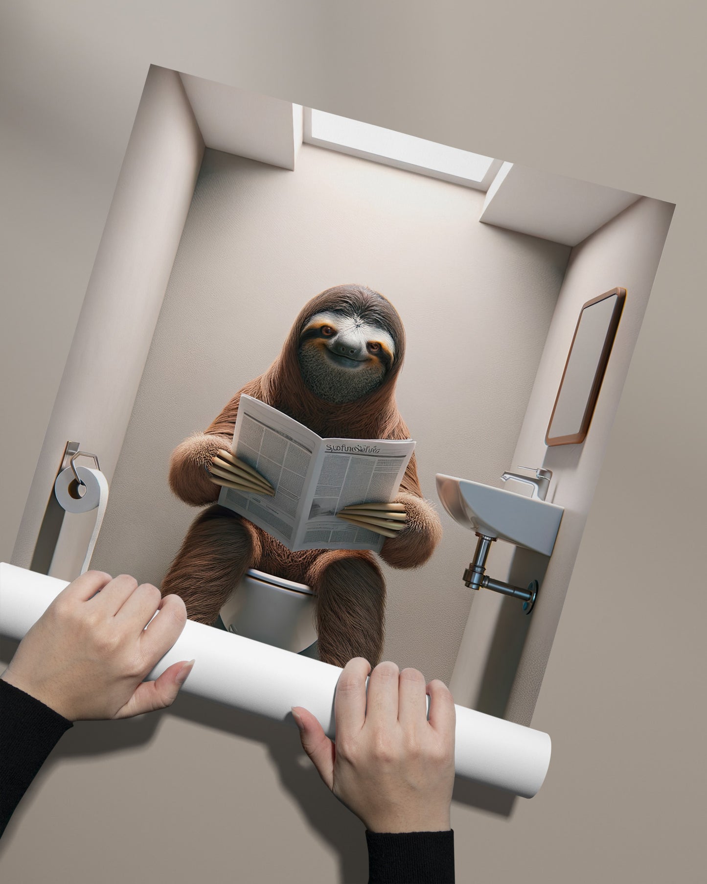 Poster Paresseux Lisant Journal aux Toilettes, Humour Décoration WC, Cadre Salle de Bain, Fun Cadeau Mur, Art Mural Original
